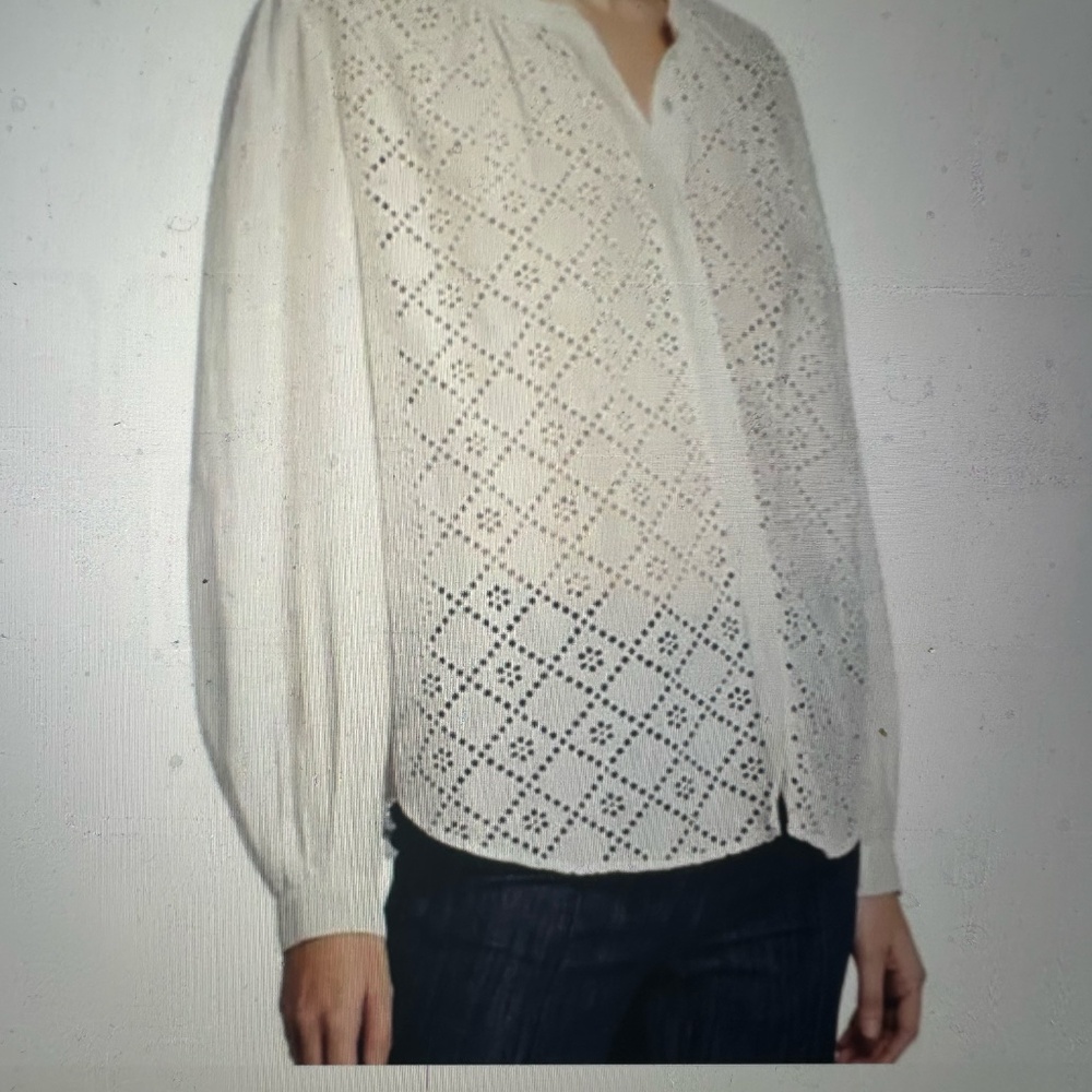 Joie -522 NWT Janah Balloon Sleeve Eyelet Top Porcelain White Cotton Silk  Small
